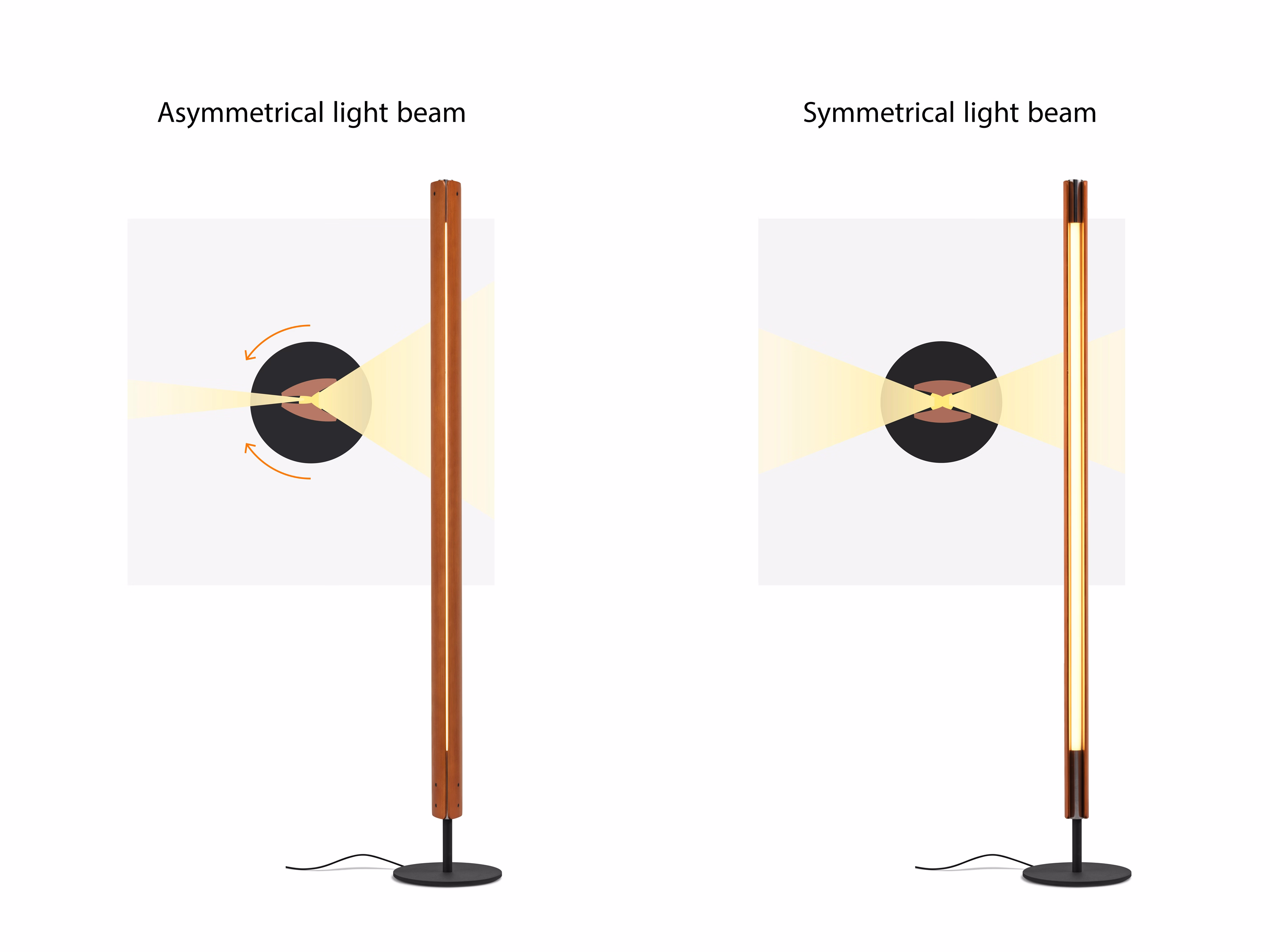 FLOS Seki-Han Floor Lamp emitting a warm glow in a dark room